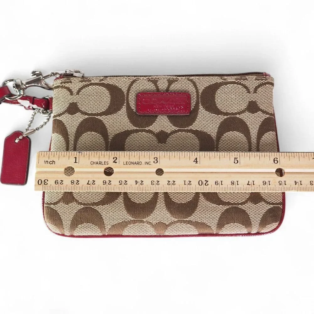 Coach Parker Signature Canvas‎ Wristlet F51775 Khaki / Crimson NWT